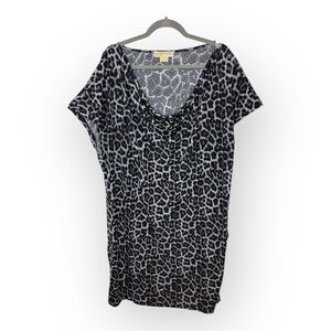 Michael Kors Leopard Print Cowl Neck Dress Grunge Glam Distressed Y2K 2X